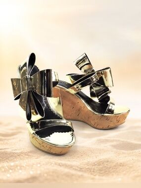 HELOISE 🇮🇹 WOMEN'S GOLD SOFT LEATHER COMFORT FASHION WEDGE MULES